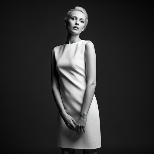 Model in minimal white dress